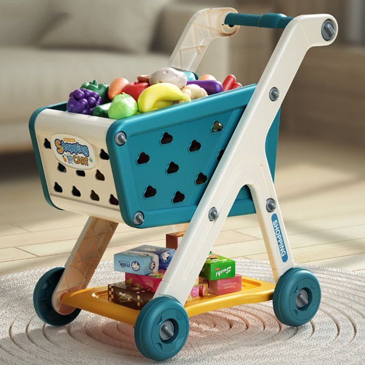 Kids Shopping Cart Toy with 25 Fruit Vegetable…